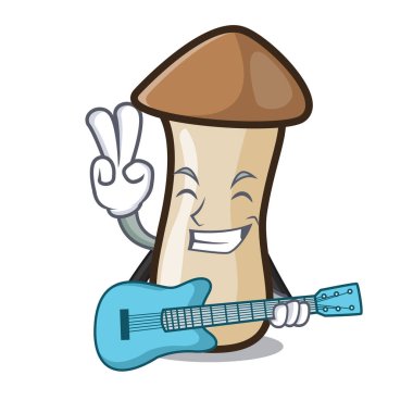 Gitar kavak erynggi mantar maskot karikatür vektör çizim ile