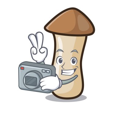 Fotoğrafçı kavak erynggi mantar maskot karikatür vektör çizim