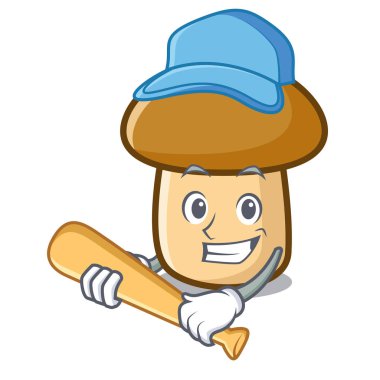 İskambil beyzbol porcini mantar karakter karikatür vektör çizim