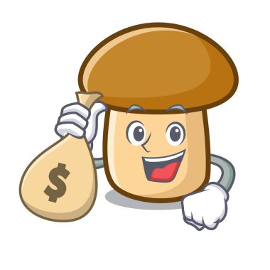 Para çantası porcini mantar karakter karikatür vektör çizim ile