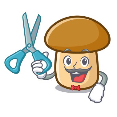 Porcini mantar karakter karikatür vektör çizim berber