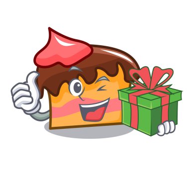 Hediye sünger kek maskot karikatür vektör çizim ile