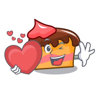 Kalp kek maskot karikatür vektör çizim ile