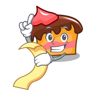 Menü sünger kek maskot karikatür vektör çizim ile