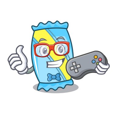 Oyun şeker maskot karikatür tarzı vektör çizim