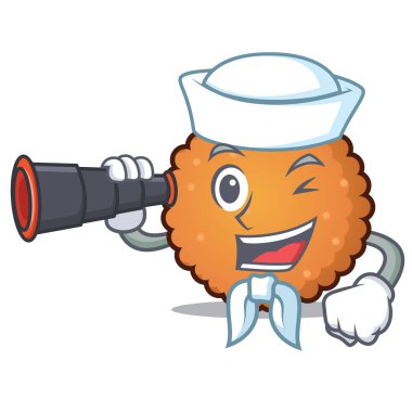 Denizci dürbün çerezleri maskot karikatür tarzı vektör çizim ile