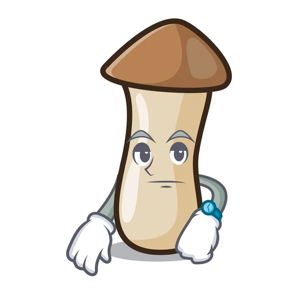 Lingua Fuori Pleurotus Erynggi Fungo Mascotte Fumetto Vettore Illustrazione — Vettoriale Stock