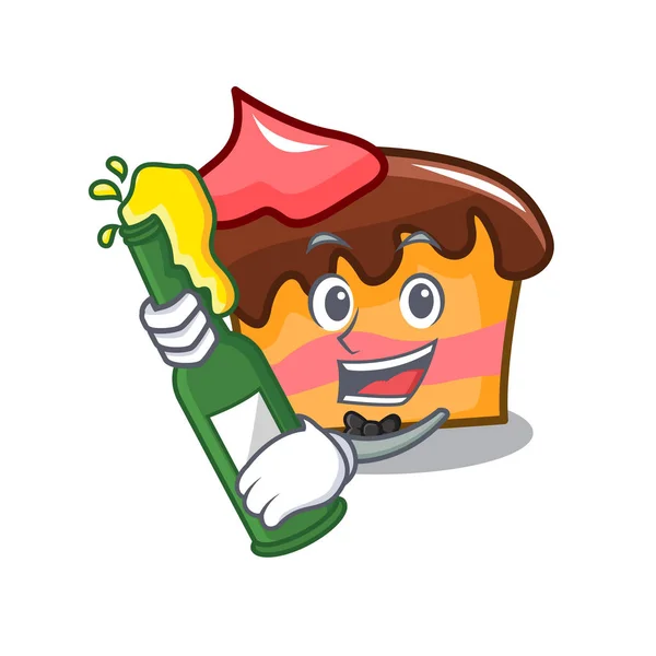 Avec Bière Éponge Gâteau Mascotte Dessin Animé Vectoriel Illustration — Image vectorielle