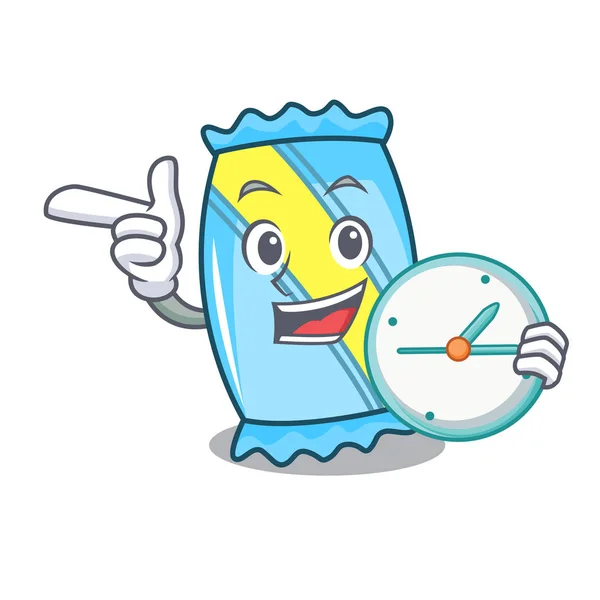 Con Reloj Caramelo Personaje Dibujos Animados Estilo Vector Ilustración — Archivo Imágenes Vectoriales