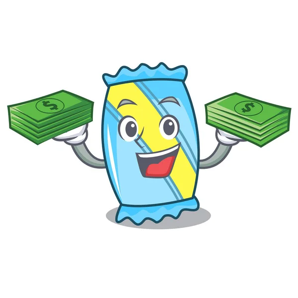 Con Dinero Bolsa Caramelo Mascota Dibujos Animados Estilo Vector Ilustración — Vector de stock