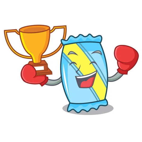 Ganador Boxeo Caramelo Mascota Dibujos Animados Estilo Vector Ilustración — Vector de stock