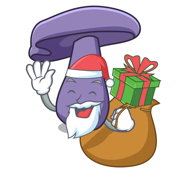 Santa avec cadeau mascotte de champignon soufflé dessin animé — Image vectorielle