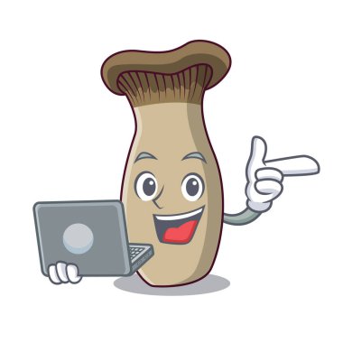 Dizüstü king ile trompet mantar karakter karikatür