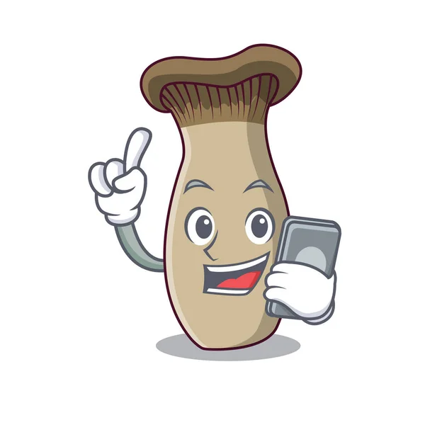 Con telefono re tromba fungo personaggio cartone animato — Vettoriale Stock