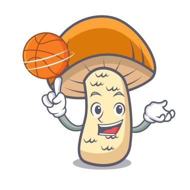 Basketbol turuncu kap çörek mantar karakter karikatür ile