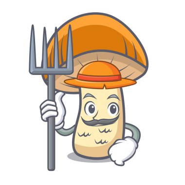 Çiftçi turuncu kap çörek mantar karakter karikatür