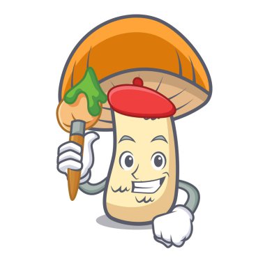 Sanatçı turuncu kap çörek mantar karakter karikatür