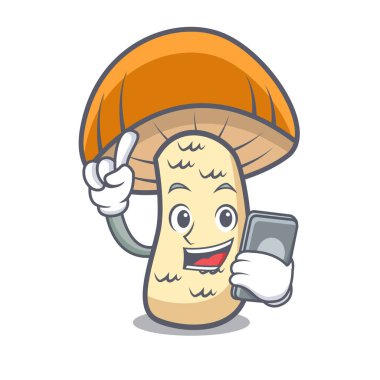 Telefon turuncu kap çörek mantar karakter karikatür ile