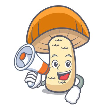 Megafon turuncu kap çörek mantar karakter karikatür ile