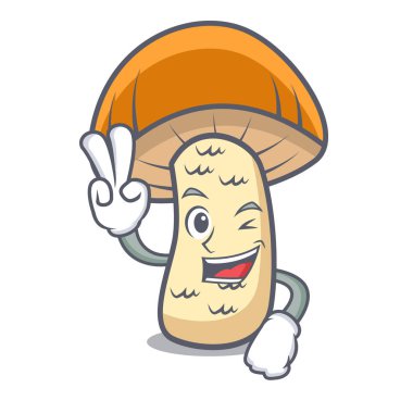 İki parmak turuncu kap çörek mantar karakter karikatür