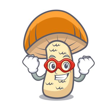 Süper kahraman turuncu kap çörek mantar karakter karikatür