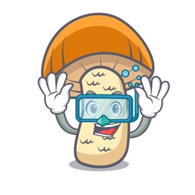 Turuncu kap çörek mantar karakter karikatür dalış