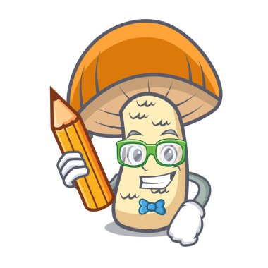 Öğrenci turuncu kap çörek mantar karakter karikatür