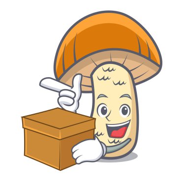 Kutu turuncu kap çörek mantar karakter karikatür ile