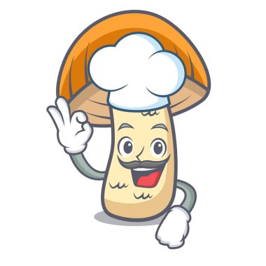 Şef turuncu kap çörek mantar karakter karikatür