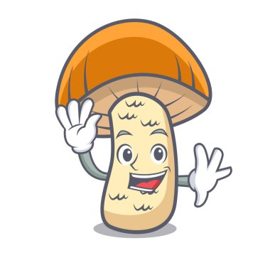 Turuncu kap çörek mantar karakter karikatür sallayarak