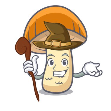 Cadı turuncu kap çörek mantar maskot çizgi film