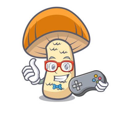 Oyun turuncu kap çörek mantar maskot çizgi film