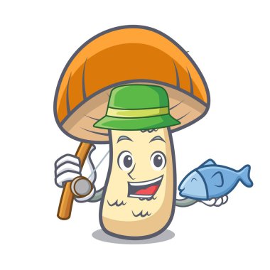 Balık tutma turuncu kap çörek mantar maskot çizgi film