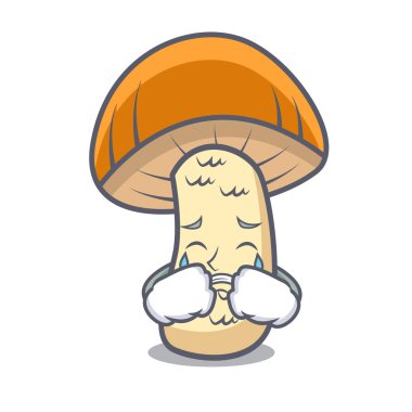 Turuncu kap çörek mantar maskot karikatür ağlıyor