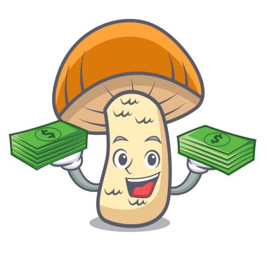 Para çantası turuncu kap çörek mantar maskot karikatür ile