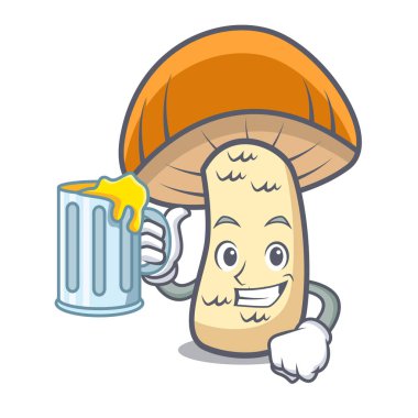 Suyu turuncu kap çörek mantar maskot karikatür ile