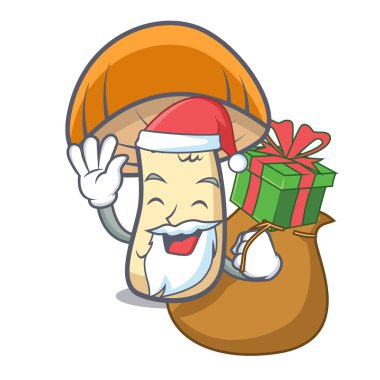 Noel Baba hediye turuncu kap çörek mantar maskot karikatür ile