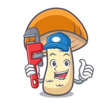 Tesisatçı turuncu kap çörek mantar maskot çizgi film