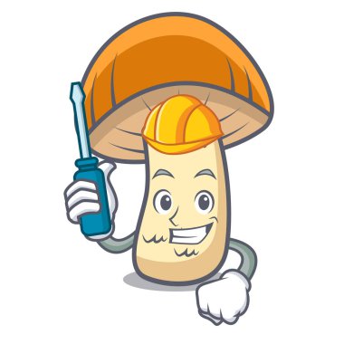 Otomotiv turuncu kap çörek mantar maskot çizgi film