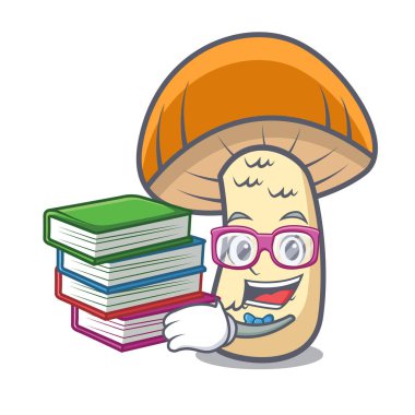 Öğrenci kitap turuncu kap çörek mantar maskot karikatür ile