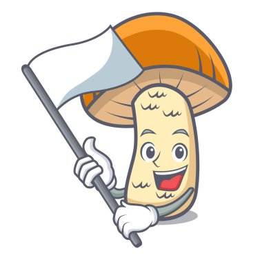 Bayrak turuncu kap çörek mantar maskot karikatür ile