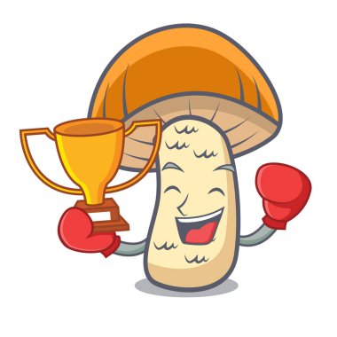 Boks şampiyonu turuncu kap çörek mantar maskot çizgi film