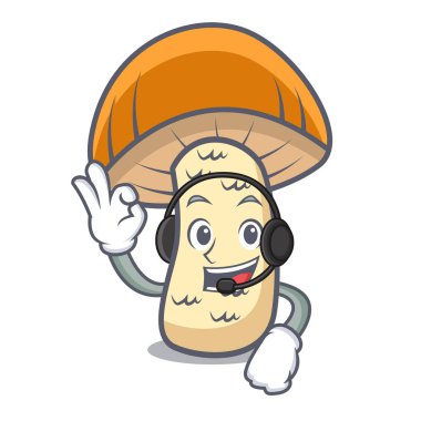 Kulaklık turuncu kap çörek mantar maskot karikatür ile