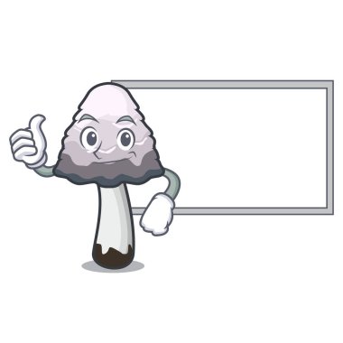 Başparmak yukarıya kurulu shaggy yele mantar karakter karikatür ile