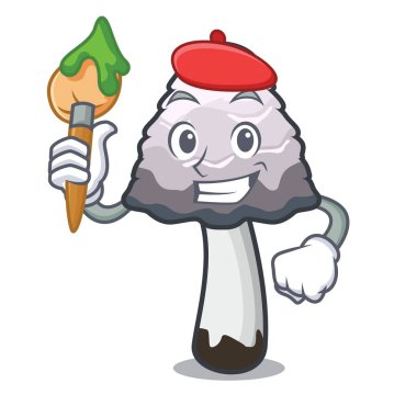 Sanatçı shaggy yele mantar karakter karikatür