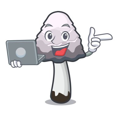 Dizüstü shaggy yele mantar karakter karikatür ile