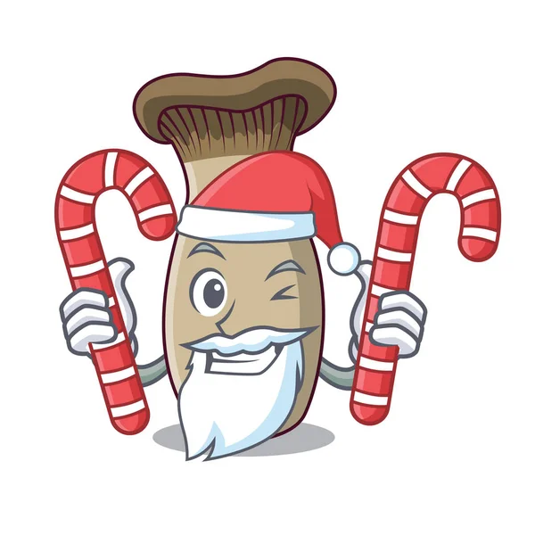 Santa con caramelo rey trompeta seta mascota de dibujos animados — Vector de stock