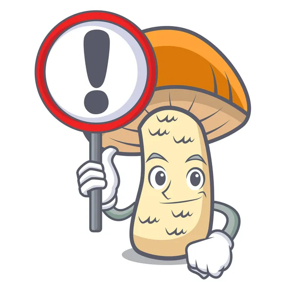 Dengan tanda tangan topi oranye boletus karakter jamur kartun - Stok Vektor