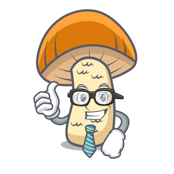 Businessman cap oranye boletus karakter jamur kartun - Stok Vektor