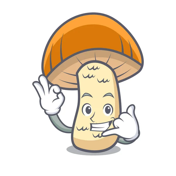 Llámame naranja gorra boletus seta mascota de dibujos animados — Vector de stock